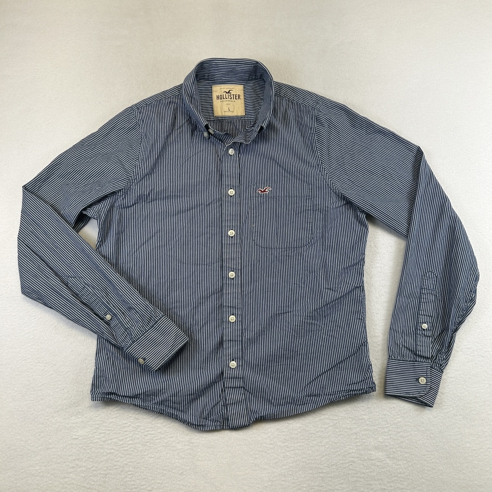 Hollister Shirt Mens Large Blue Striped Button Down Long Sleeve Pocket Cotton